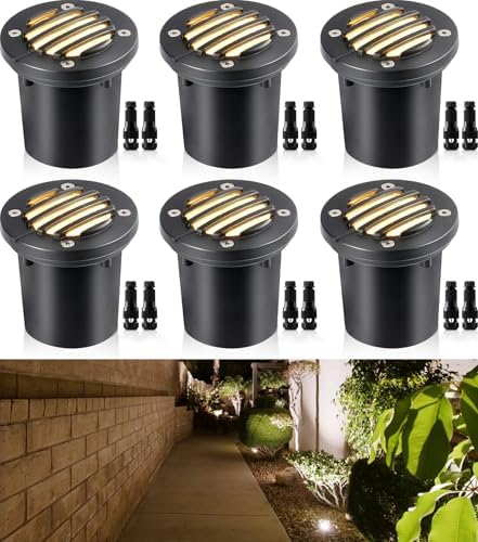 SUNVIE 6-Pack 12W 3000K LED Low Voltage Landscape Well Lights, Grated Top by SUNVIE