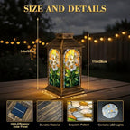 Solar Lantern Outdoor Garden Hanging Lantern Stained Glass Artwork White Flowers Green Leaves Warm Sunset Waterproof Solar Powered Lighting Outside Table Lamp for Patio Deck Yard Camping - Image 2