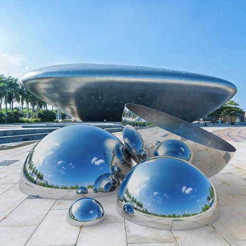1pcs Hollow Hemisphere Ball Gazing Ball, Stainless Steel Garden Mirror Globe for Home Outdoor Garden Pool Shopping Mall Wall Decoration (Silver)(Size:9.84in/25cm) - Image 6