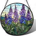 Purple Lupine Flowers Stained Glass Window Hanging Suncatcher Gift 12" by Follow