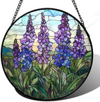 Purple Lupine Flowers Stained Glass Window Hanging Suncatcher Gift 15" by Follow
