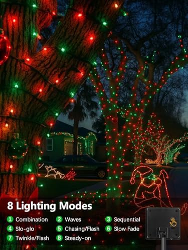 4 Pack Solar Christmas Lights Outdoor Waterproof, 132FT 400LED Solar String Lights Green Wire Fairy Lights, Solar Twinkle Lights with 8 Lighting Modes for Xmas Garden Decorations (Red&Green) - Image 2