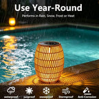 Solar Outdoor Side Table, Boho Handwoven Drum Rattan, 12.8" D x 16.9" H - Image 7