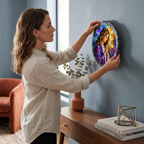 Magnolia Garden 10-Inch Praying Woman Stepping Stone - Faux Stained Glass Religious Garden Stone, Weather-Resistant Resin Pathway Accent, Inspirational Christian Outdoor Yard Decor & Walkway Plaque - Image 5