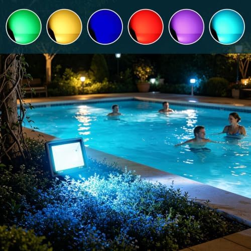 Exterior Flood Lights RGB Color – Changing Patio Fixture with Remote LED - Image 3
