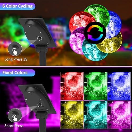 T-SUNUS RGB Solar Landscape Spotlights IP65 Waterproof 4-Pack Outdoor - Image 2