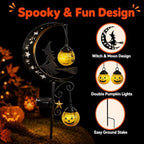 Halloween Solar Garden Stake Light Crescent Moon Black Witch - Image 2