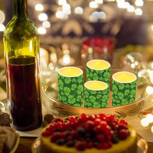 St Patrick's Day Flameless Candles with Remote Battery Operated Candles with Timer Pack of 4 Novelty Green Shamrocks LED Pillar Tea Lights for Indoor Outdoor Decorations - Image 4