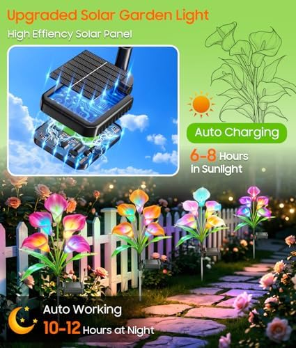 KOOPER Solar Calla Lily Lights Outdoor, 8 Pack, 40 Flower, Color Changing - Image 3