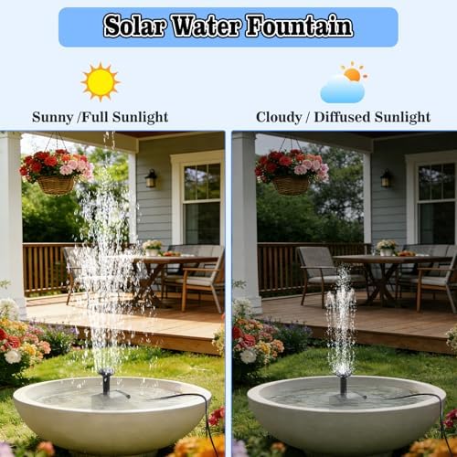 12W Solar Fountain Pump for Water Feature Outdoor DIY, Solar Water Fountain 132 GPH with 9.84FT Power Cable, 6 Spray Nozzles, 3.28FT DIY Tubing for Garden, Pond, Bird Bath - Image 2