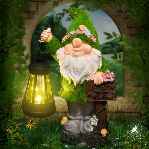 Solar Garden Gnome Statue with Welcome Sign, Light for Yard Lawn Patio by Unknown