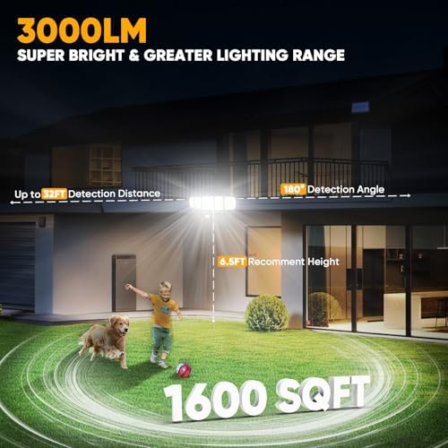 MDCMDCM Solar Motion Lights Outdoor - with 16.4ft Cable, 3000LM LED Security Lights for Outside Dusk to Dawn, IP65 Waterproof Flood Lights with Remote for Court Yard Garage Front Door - Image 5