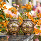 2 Pack Solar Lanterns, Vintage Bronze Flower - Image 2
