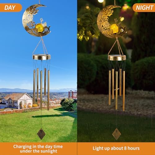 Cat Moon-Wind Chime, Cat Lover Gift Solar-Lantern Windchime, Wind Chimes Outdoor, Garden-Gifts, Garden Moon Decor, SolarWind Chimes, Solar-Light, Patio Hanging Light, Gifts for Mom, Grandma,Sister - Image 3