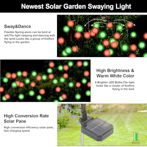 Red and Green Solar Firefly Lights Outdoor Garden Christmas 8 PK - Image 4
