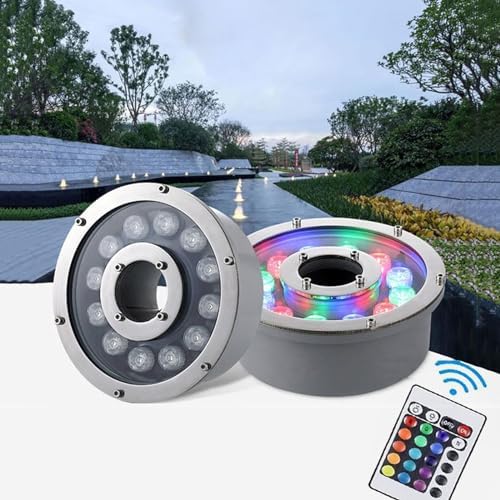 LED Ring Fountain Light - RGB Underwater Light, 12/24V Submersible Underwater Landscape Spotlight, IP68 Waterproof Middle Hole Swimming Pool Light, for Fountain/Landscape Decoration(6w,12V) by Unknown