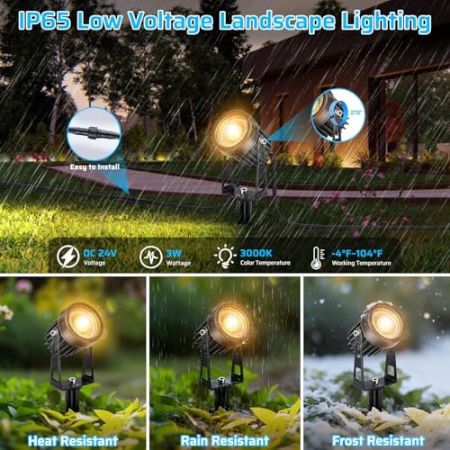 All-in-One Low Voltage Landscape Lighting Kit, 8 Pack Landscape Lights with Smart Transformer, Dimmable Waterproof Outdoor LED SpotLights, 24V LED Landscape Lights for Yard, Garden(Warm White) - Image 3