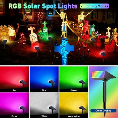 Solar Color Changing RGB Spot Lights Outdoor, 10 Pack/7 Lighting Modes - Image 3