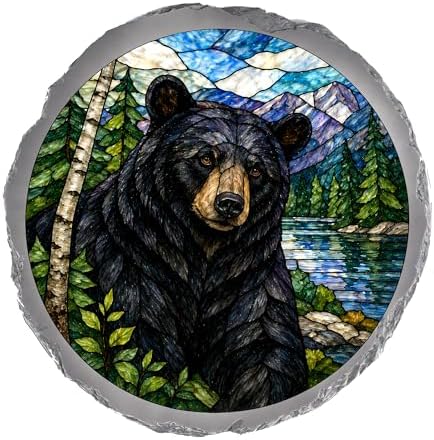 Magnolia Garden 10-Inch Black Bear Stepping Stone - Faux Stained Glass Cabin Lodge Garden Stone, Weather-Resistant Resin Pathway Accent, Mountain Lake Wilderness Outdoor Yard Decor & Walkway Plaque by DicksonsGifts