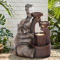 20" Elephant Outdoor Fountain LED 3-Tier Waterfall, Bronze by Ultym