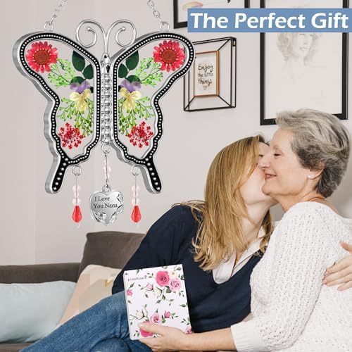 KY&BOSAM Suncatcher Butterfly Glass I Love You Nana Butterfly Suncatchers Ornament hangings for Windows Wind Chime with Pressed Flower Butterfly Embedded in Glass Mother`s Day Birthdays - Image 3