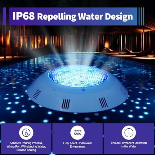 45W 12V LED Pool Light 2500LM RGB Color-Changing Waterproof IP68 Underwater LED Lights 120° Swimming Pool Fountain Pond Colorful Lamp with Remote Controller - Image 2