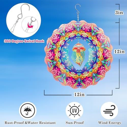 Jellyfish Wind Spinner, Jellyfish Gift for Women Men, 12in Spinfinity Designs Stainless Steel Hanging Wind Spinners with 3D Visual Effect, for Indoor/Outdoor Decor, Yard Art, Garden Decorations - Image 3