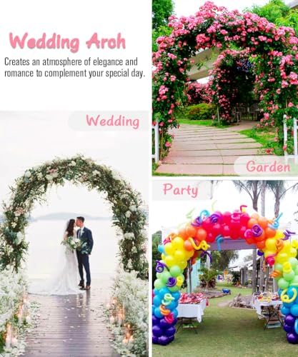 Queension Metal Arch Backdrop Stand 7Ft Wide 7.7Ft High, Wedding Arch Frame for Wedding Decorations, Balloon Arch Stand with Base for Ceremony, Outdoor Garden Arch Trellis for Climbing Plants, Black - Image 5