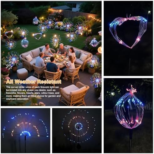 Solar Garden Firework Lights Outdoor Waterproof, 8 Pack Solar Lighting with 8 Lighting Modes , 120 LED Sparklers String Lights for Outside Decor Yard Pathway Halloween Decorations(Colorful) - Image 4