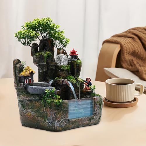 Tabletop Fountain, Waterfall Fountain with Led Light, Zen Indoor Desktop Ornament, Resin Rockery Waterfall for Indoor Outdoor Home Office Decor - Image 3