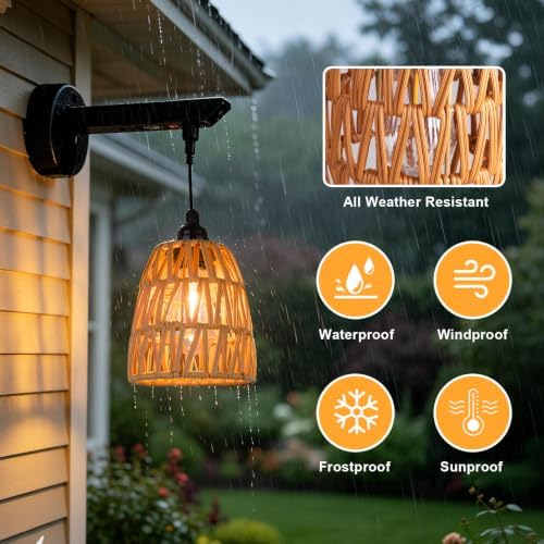 Solar Sconce Lights Outdoor, 2 Pack 6in H Boho Rattan Wall Lantern with USB Charging, IP65 Solar Outdoor Wall Lights, 3 Mode Motion Sensor, Hanging Porch Light for Garage Patio House Gazebos Garden - Image 6