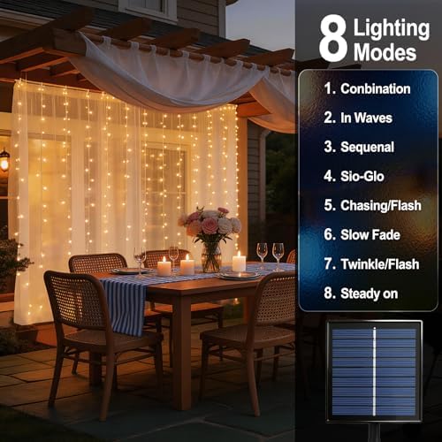 2 Pack Solar Curtain Light Outdoor, 30ft x 10ft, 660 LEDs in Total Solar Powerd String Lights Waterproof Outside for Garden Party Wedding Decór - Image 5