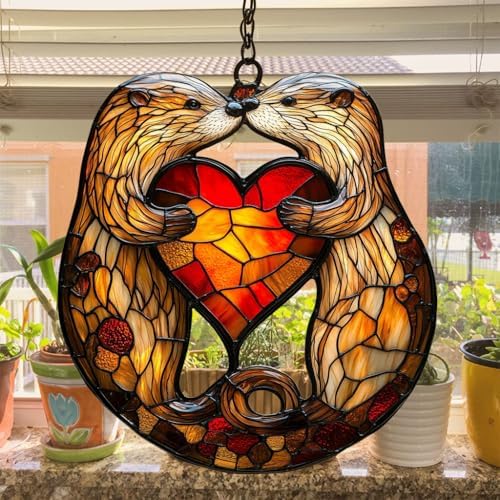 Cute Otter Couple Acrylic Suncatcher - Image 4
