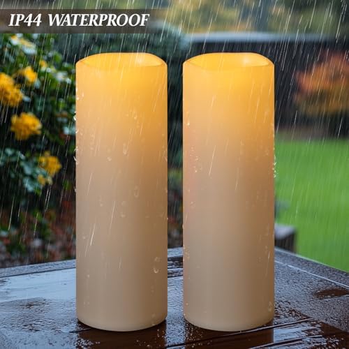 4" x 14" Large Waterproof Outdoor Flameless Candles Battery Operated LED Flickering Pillar Candles with Remote and Timer for Indoor Outdoor Lanterns, Off White, Long Lasting, Set of 2 - Image 5