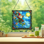 Glowing Vine Gnome Stained Glass Suncatcher – Square Hanging Window Panel for Home or Greenhouse – Whimsical Glass Art Gift for Garden Lovers, Christmas, Halloween, Father Days nPLiIr - Image 2
