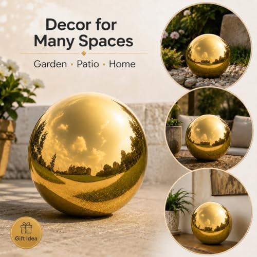 Gazing Ball Garden Mirror Outdoor - 12 Inch Outside Decorative Globe, Gold - Image 7