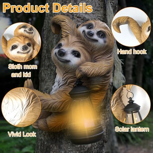 Adorable Sloth Hanging Garden Statue Outdoor Decorative Sculpture, Solar Light Outdoor Waterproof, Garden Decorations Home Patio Yard Outdoor, Relaxed Sloth Gifts for Mom - Image 2