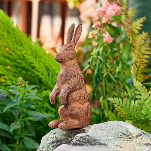 Sungmor Cast Iron Rabbit Statue,Rustic Rust Heavy Duty Animal Collection Sculpture, Paperweight, Doorstop, Adorable Garden Figurine - Standing Rabbit Statue - Image 5