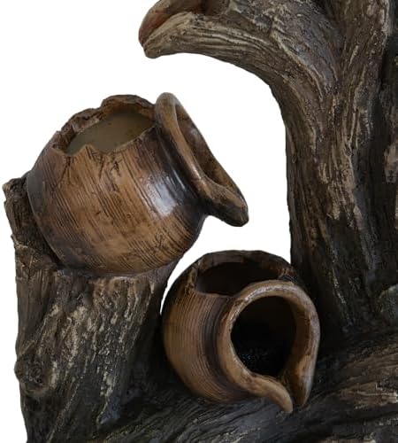 Tree Stump Pot Fountain: 4-Tier Rustic LED Water Feature for Indoor/Outdoor Decoration - Natural Resin Design with Aged Brown Finish for Farmhouse & Bohemian Spaces - Image 3