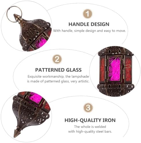 Hanging Iron Candle Lantern with Glass Shade, Moroccan Home Decor Holder - Image 3