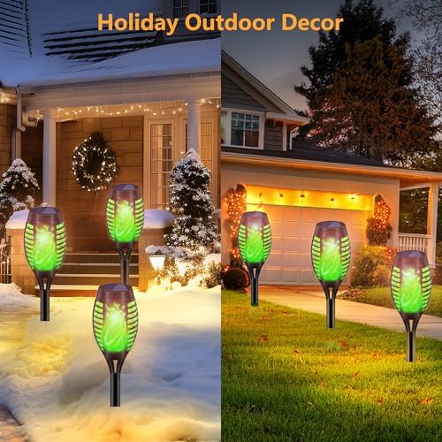 Solar Torch Lights for Garden Decor, 4 Pack 12 LED Solar Lights for Outside & 20.5'' Waterproof Solar Lights, Flame Torch Solar Lights Outdoor for Patio Path Yard Decorations - Image 7