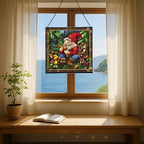 Gnome with Acorn Whistles Stained Glass Suncatcher – Square Hanging Window Panel for Home, Garden, Nursery, Halloween, Christmas, Memorial Day – Whimsical Glass Art Gift for Gnome Lovers a2mqwg - Image 6