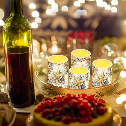 GLENLCWE Flameless LED Candle Electric Pillar Candle with Remote Timer Color Changing Control Long Lasting Pack of 4 Seashell Starfish on Beach Tabletop Coastal Home Indoor Decoration - Image 3