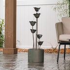XBrand 35" Tall Silver Metal Sculptural Flower Multi-Tier Freestanding Water Fountain for Indoor & Outdoor Use, Decorative Garden Patio Backyard Water Feature - Image 3