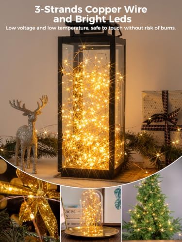200FT 600LEDs Fairy Lights Solar Powered,Gold Wire,Warm White - Image 3