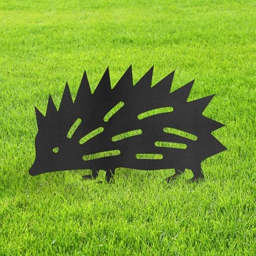 Hedgehog Metal Garden Stake Decorative, Adorable Animal Silhouette Statues for Yard Art, Outside, Patio, Outdoor Decor, Garden Decorations, Lawn Ornaments - 16" Black by SIGNLEADER