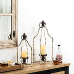 Glitzhome Set of 2 Modern Farmhouse Outdoor Lantern Decor- Metal Candle Lanterns for Christmas- Decorative Lanterns for Living Room,Home,Indoor, Outdoor,Table,Fireplace Mantle Decor White Small&Large - Image 7