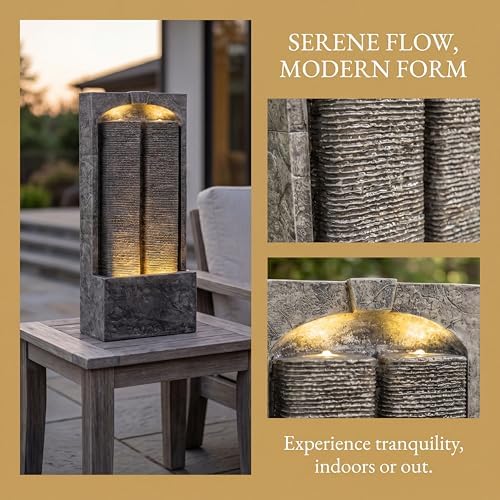 39" Outdoor Water Fountain, Modern LED Water Wall Fountain Resin - Image 2