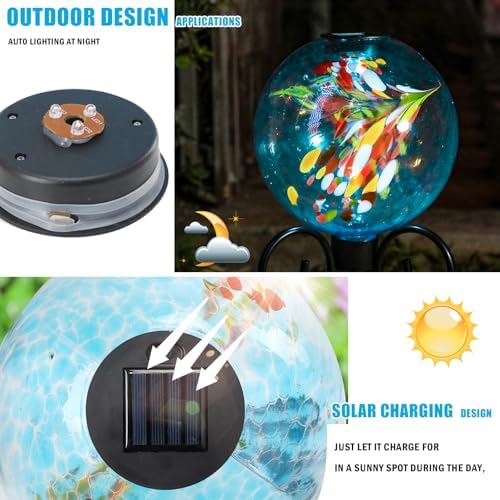 VCUTEKA Solar Gazing Ball, Glass Garden Globes for Outdoor Decor, 10" Swirl - Image 6