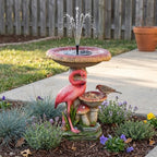 2-in-1 Solar Bird Bath and Wild Bird Feeder, Freestanding Flamingo Garden Statues Outdoor Decor, Solar Water Fountain with Shallow Basin for Small Birds Backyard Patio Ornament, 22.2" H - Image 5